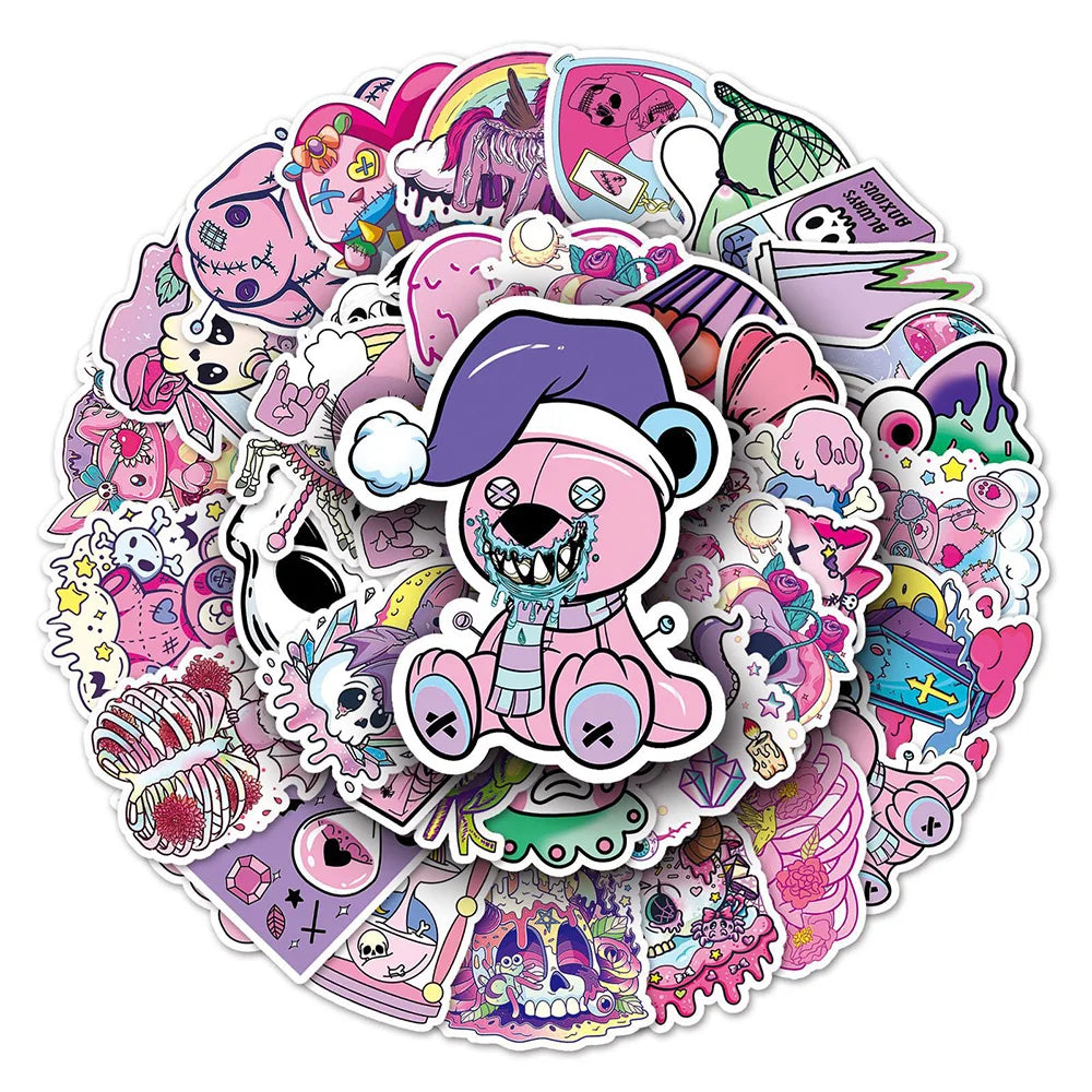 10/30/50PCS Cute Gothic Halloween Skull Magic Stickers DIY Laptop Luggage Skateboard Graffiti Decals Sticker for Kid Toys (Online Order Only)