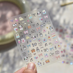 Graffiti Bear Cat Kitten Dog Puppy Bowknot Cake Tulip Note Star Cherry Cup Adhesive Nail Art Decoration Sticker Manicure Decals (ONLINE ORDER ONLY)
