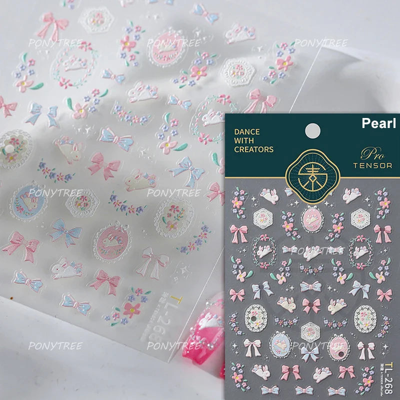 Rabbit Bunny Moon Flower Lantern Peach Blossom Star Bowknot Self Adhesive Nail Art Stickers Rhinestone Delicate Manicure Decals (ONLINE ORDER ONLY)
