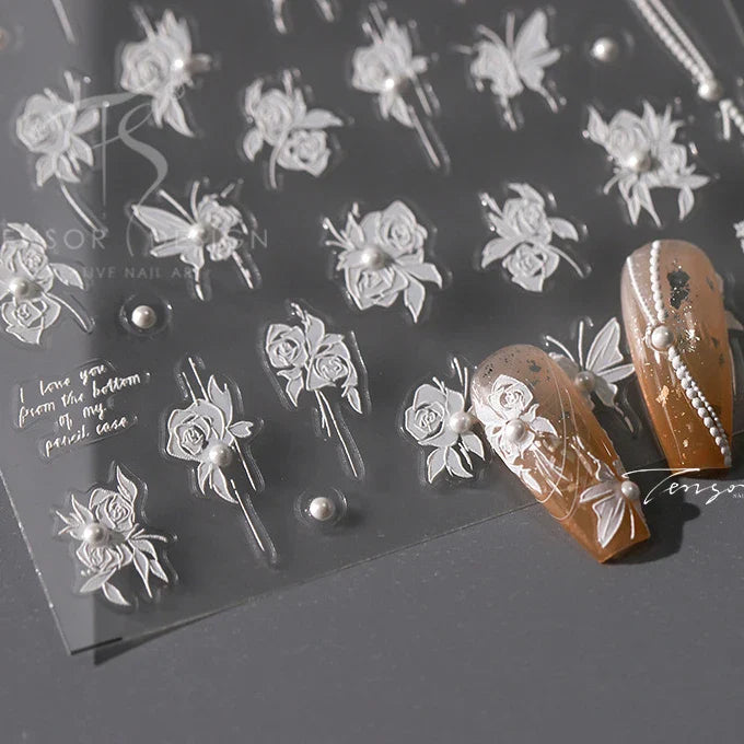 Snowflake Butterfly Rhinestone Shiny Totem Self Adhesive Nail Art Stickers Romantic Charm Chic Rose Flower Pearl Manicure Decals (ONLINE ORDER ONLY)