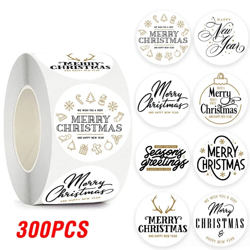 100-500pcs Merry Christmas Sticker , Round Adhesive Decoration Sticker for Cards Envelope Seal Xmas Gift Wraps Box Bags (ONLINE ORDER ONLY)