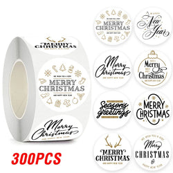 100-500pcs Merry Christmas Sticker , Round Adhesive Decoration Sticker for Cards Envelope Seal Xmas Gift Wraps Box Bags (ONLINE ORDER ONLY)