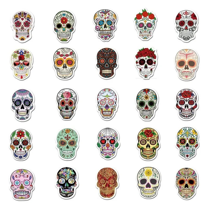 50pcs Mexican Calaver Sugar Skull Graffiti Sticker DIY Skateboard Laptop Luggage Decals Car Styling Anime Kids Toy Sticker (Online Order Only)
