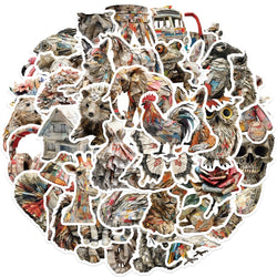 50Pcs Animals of Newspaper Sculptures Stickers Laptop Suitcase Graffiti Skateboard Luggage Waterproof PVC Stickers Kids Gift Toy (Online Order Only)
