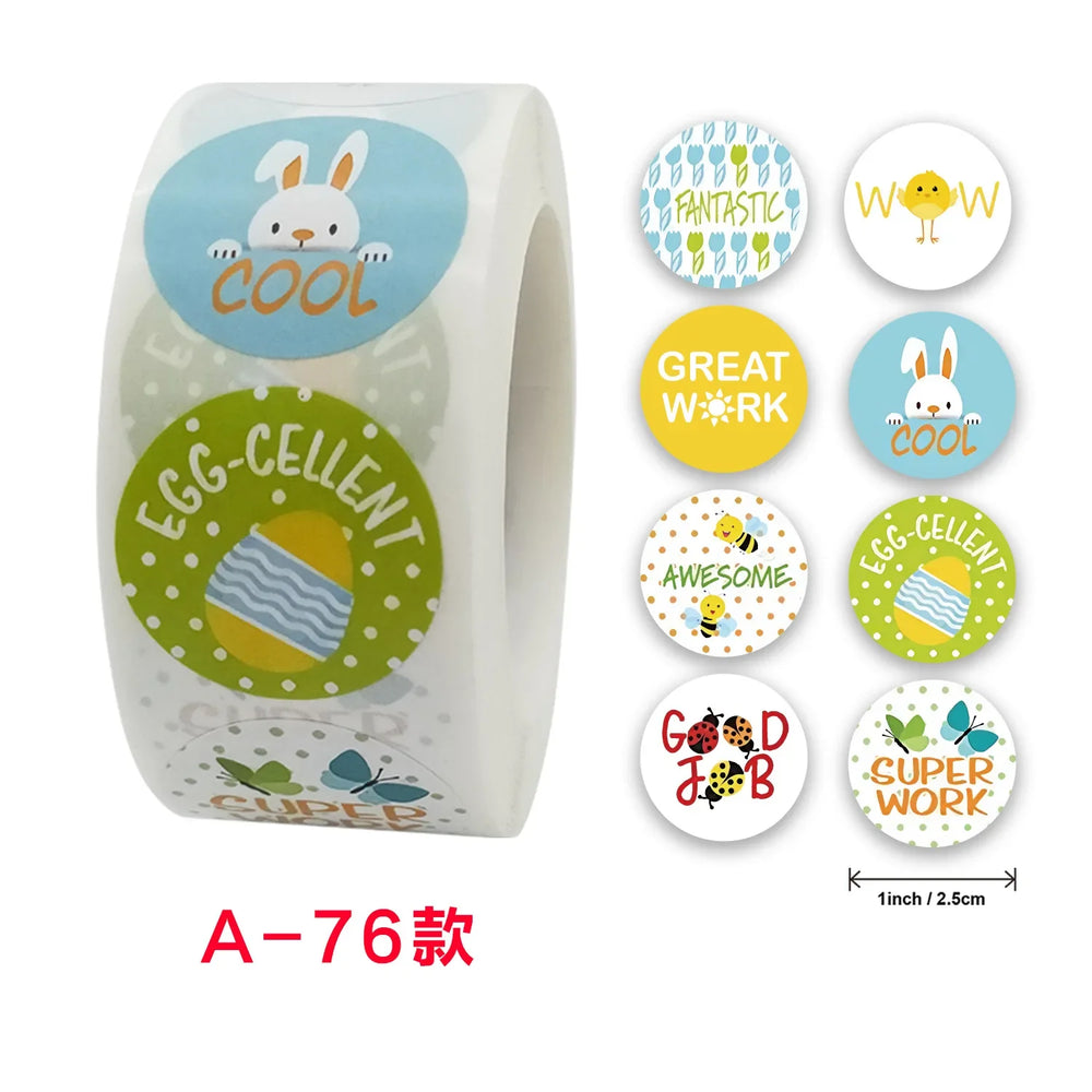500 Pcs/Roll English Cartoon Animal Stickers Teacher Reward Students Stickers Self-adhesive Stationery Stickers (Online Order Only)