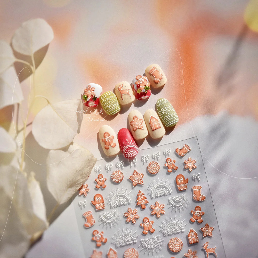 Bowknot Glove Socks Elk House Gingerbread Man Self Adhesive Nail Art Stickers Snowflake Christmas Tree Rhinestone Manicure Decal (Online Order Only)