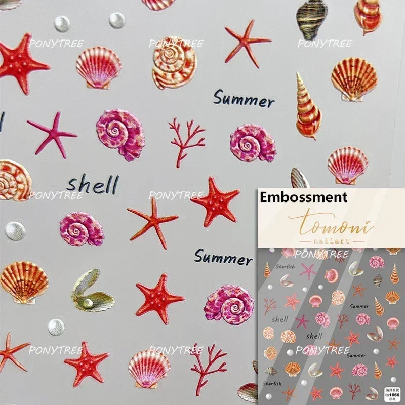 Beach Colourful Conch Dolphin Shell Starfish Jellyfish Star Summer Sea Wave Vacation Mode Water Bubble Nail Art Stickers Decals (Online Order Only)