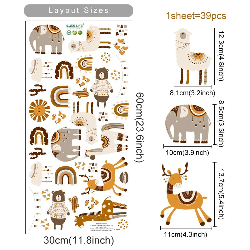 Boho Safari Animals Nursery Wall Decals Art Posters Kids Room Decor (Online Order Only)