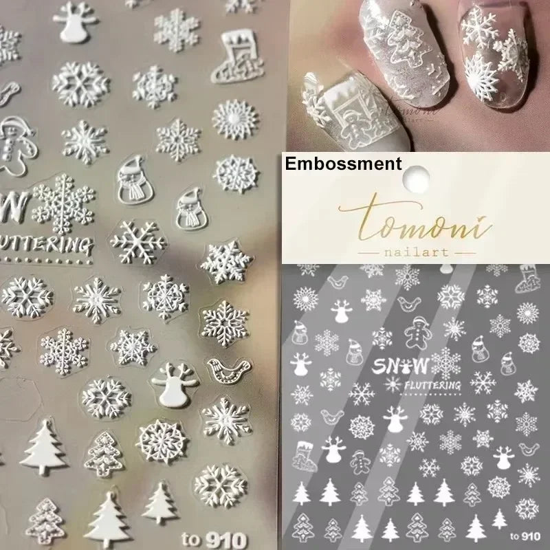 Shiny White Pink Blue Gold Snowflakes Hexagon Water Bubbles Winter 5D Self Adhesive Nail Art Stickers Rhinestone Manicure Decals (ONLINE ORDER ONLY)