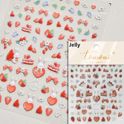 Cute Rabbit Fan Peach Blossom Teacup Lollipop Strawberry Star Cherry Hat Soft Embossed Adhesive Nail Art Stickers Manicure Decal (ONLINE ORDER ONLY)
