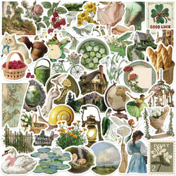 50PCS Retro Plant Stickers Waterproof Decals for Water Bottle Laptop Suitcase Skateboard Guitar (Online Order Only)