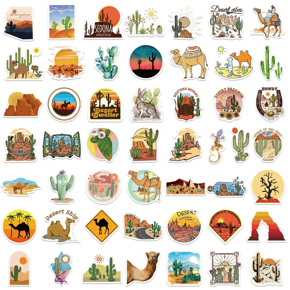 50Pcs Cartoon Desert Outdoor Geography Stickers Guitar Kids DIY TOY Car Moto Skateboard Snowboard Luggage Decal Sticker (Online Order Only)