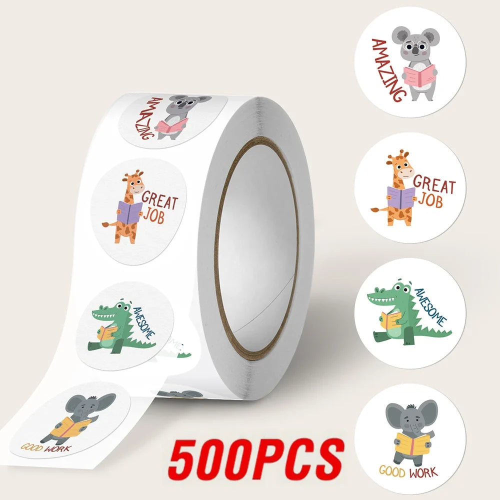 100-500pcs Round 1inch Cartoon Animal stickers for kids Teacher Reward Encourage Sticker Office Stationery (Online Order Only)