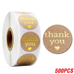 Round Thank You Stickers With Heart 1inch 100-500pcs Gold Foil Label Stickers Gift Packaging Seals Kraft Stationery Sticker (ONLINE ORDER ONLY)