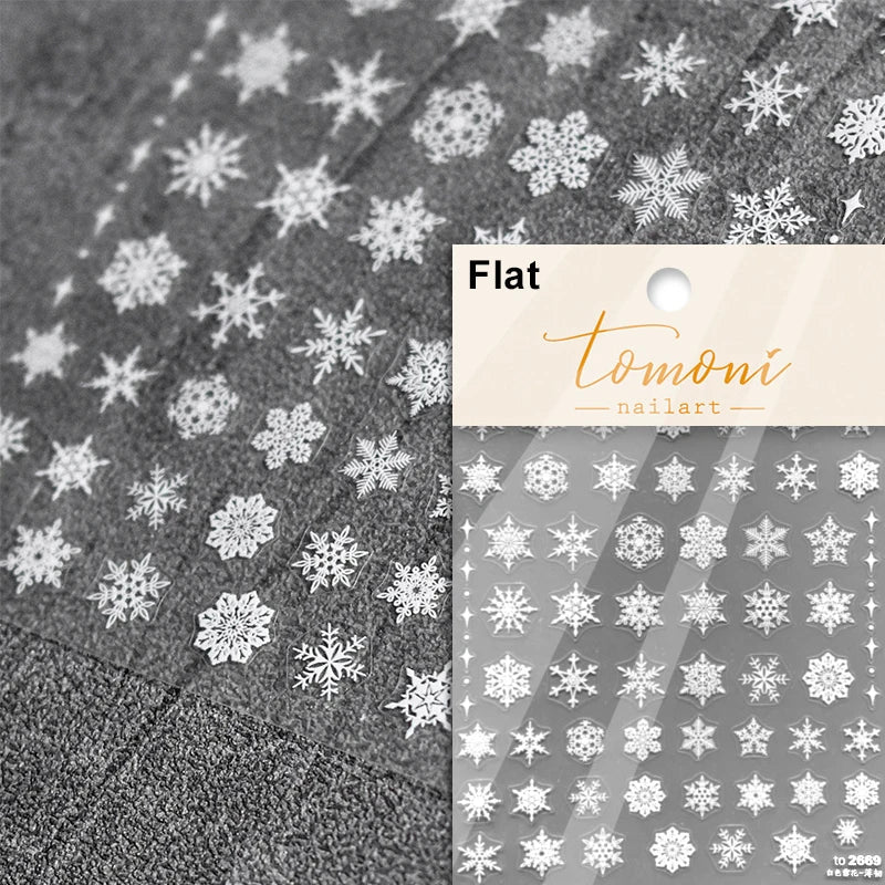 Hot Stamping Romantic White Gold Snowflakes Hexagon Winter 3D Self Adhesive Nail Art Stickers Shiny Rhinestone Manicure Decals (Online Order Only)