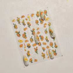 Antique Changle Flower Chrysanthemum Jade Pendant Feathers Green Leaf Adhesive Nail Art Stickers Flat Embossment Manicure Decals (Online Order Only)