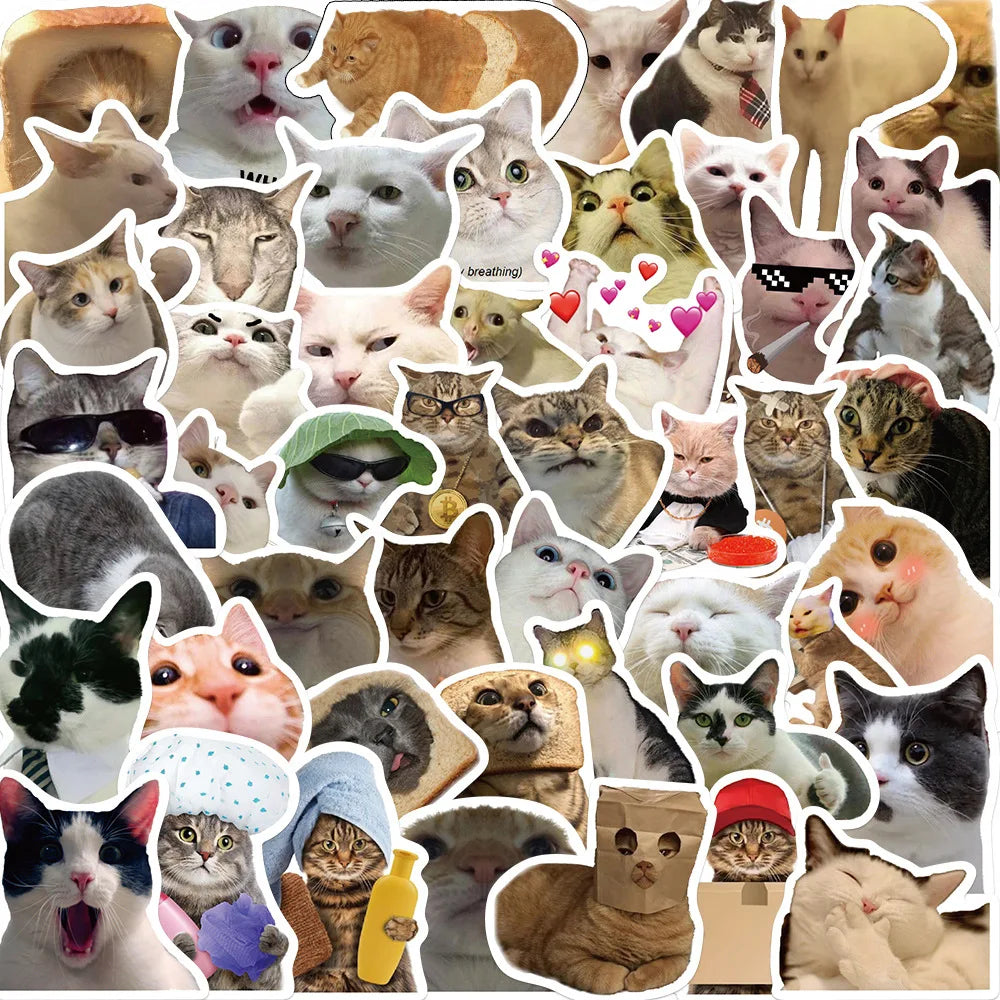 10/30/50pcs Funny Cats Meme Graffiti Stickers DIY Scrapbook Notebook Laptop Luggage Cute Animal Decals Sticker for Toys Gift (ONLINE ORDER ONLY)