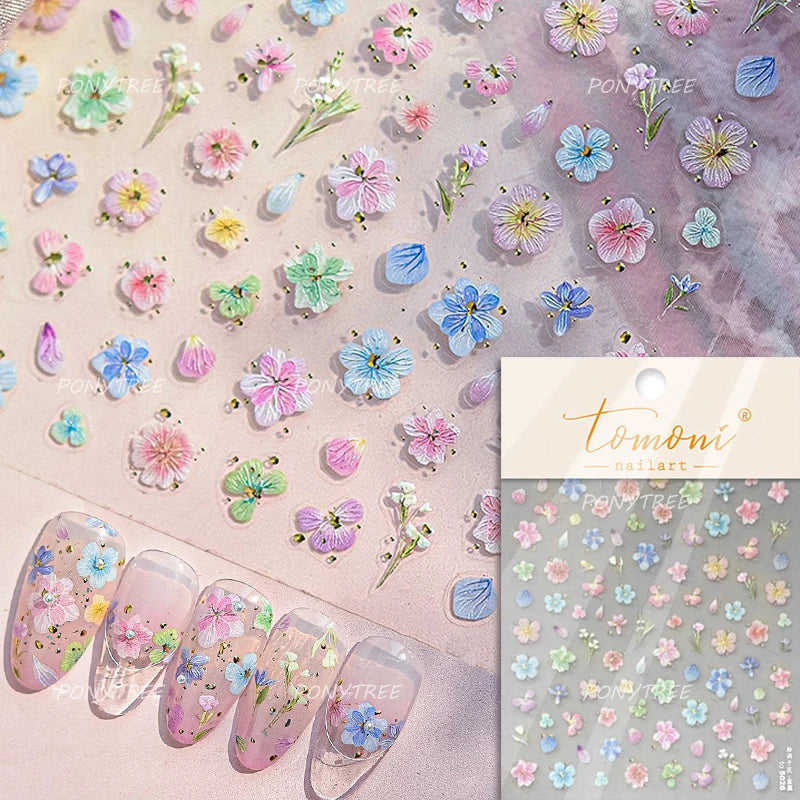 Charm Pink Yellow Flower Petal Stamen Stamen Peony Self Adhesive Nail Art Decorations Stickers Shiny Rhinestone Manicure Decals (ONLINE ORDER ONLY)