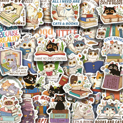 60Pcs Cat and Book with Motivational Phrase Sticker Pack DIY Scrapbook Decorative Stickers For Water Bottle Car Cup Computer (Online Order Only)