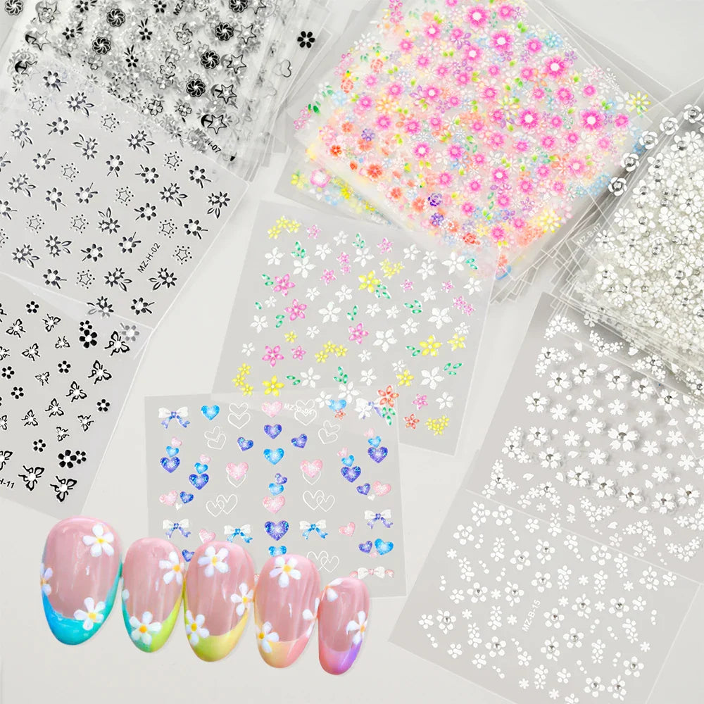 30 Sheets Cherry Blossom Nail Art Stickers White Flower Self-Adhesive Nail Decals with Assorted Floral Patterns for Manicuring * (Online Order Only)