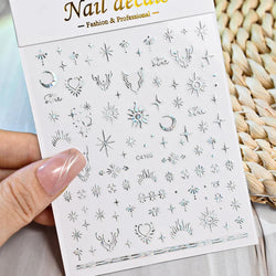 1 Sheet Star Nail Art Stickers 3d Self Adhesive Nail Decals Black White Golden Silver Color Star Design Nail Supplies Accessory (ONLINE ORDER ONLY)