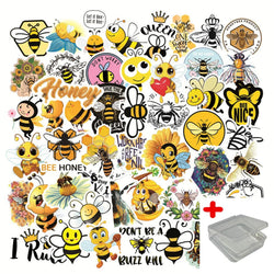 50pcs Cartoon Bee Stickers for Helmet, Wall, DIY Decoration with Storage Box (Online Order Only)