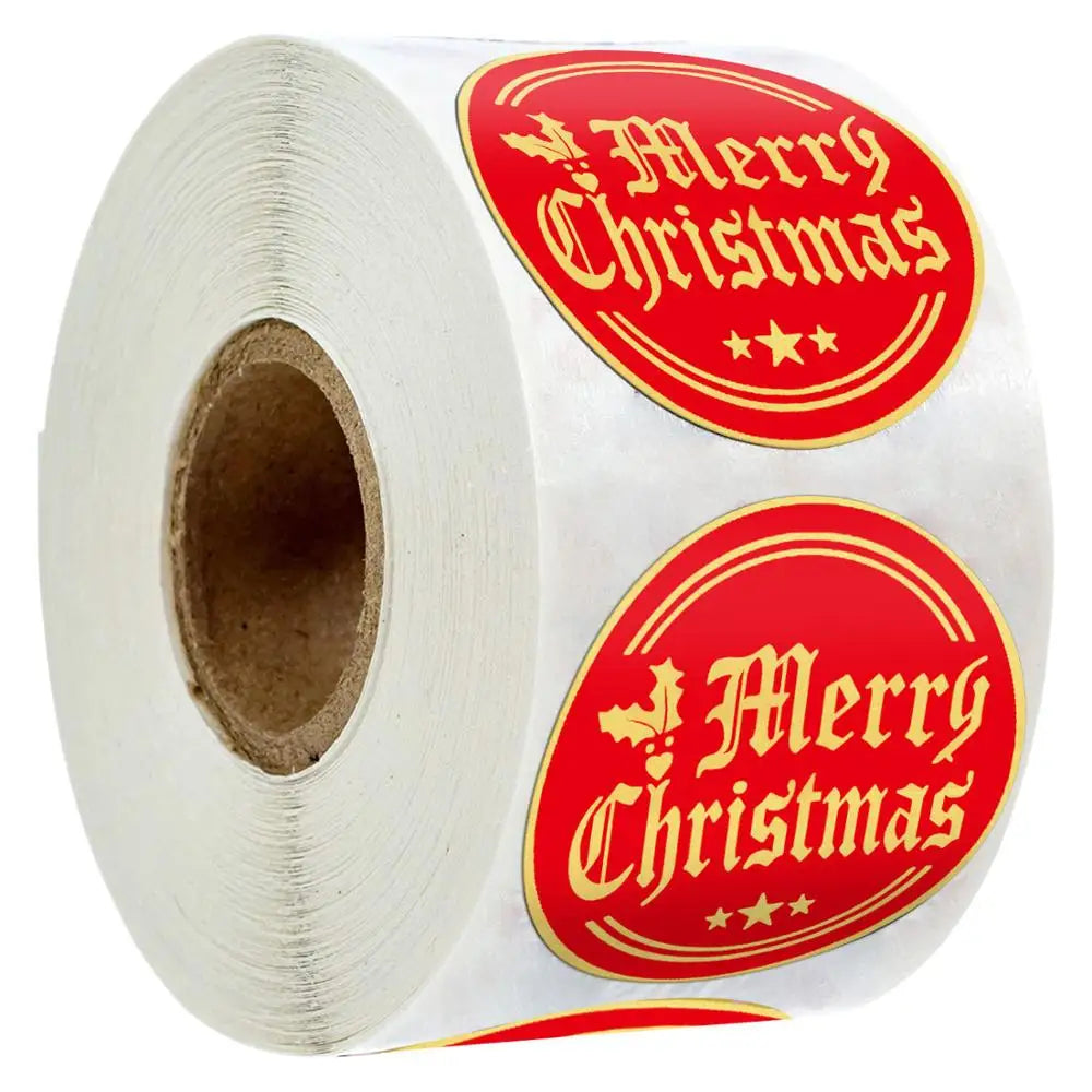 100-500pcs Merry Christmas Stickers Round Holidays Stickers For Xmas Thank You Greeting Cards Sealing Gift Decoration Stickers (Online Order Only)