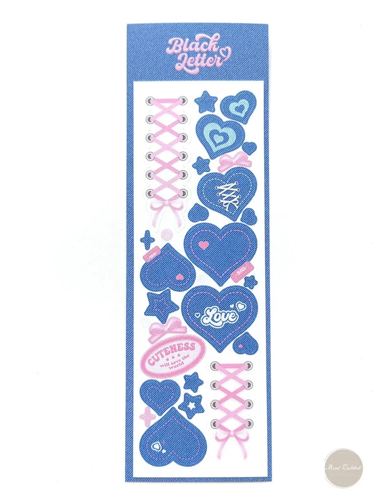 Korean Ins Creative Denim Pattern Stickers Scrapbooking Idol Album Decoration Sticker Aesthetic Personalized Kawaii Stationery (ONLINE ORDER ONLY)