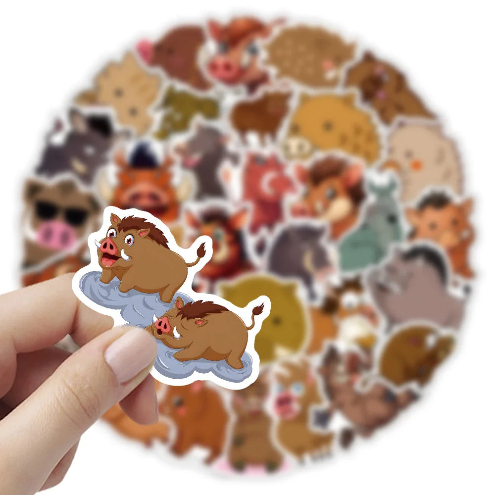 10/30/54PCS Wild Boar Cartoon Stickers Cute Animal Graffiti Kids Toys Luggage Laptop Phone Guitar Car Bike Decals Decoration Toy (ONLINE ORDER ONLY)