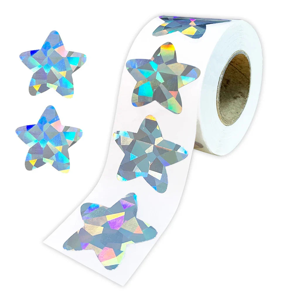 100-500pcs Holographic Star Silvery Stickers For Kids Reward Foil Star Stickers Labels For Wall Crafts Classroom Supplies 1inch (ONLINE ORDER ONLY)