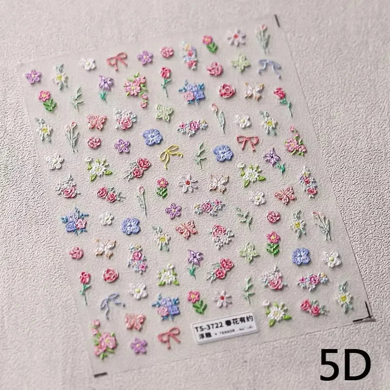 Romantic Candle Holder Lace Rambler Rose Pink Flower Bowknot Candlestick Ribbon Adhesive Nail Art Stickers Shiny Manicure Decals (ONLINE ORDER ONLY)