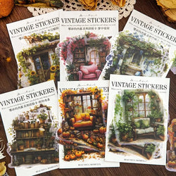 6Style 10pcs/pack Retro Sticker Pack Creative Study Garden Courtyard Handbook DIY Material Decoration Sticker (Online Order Only)