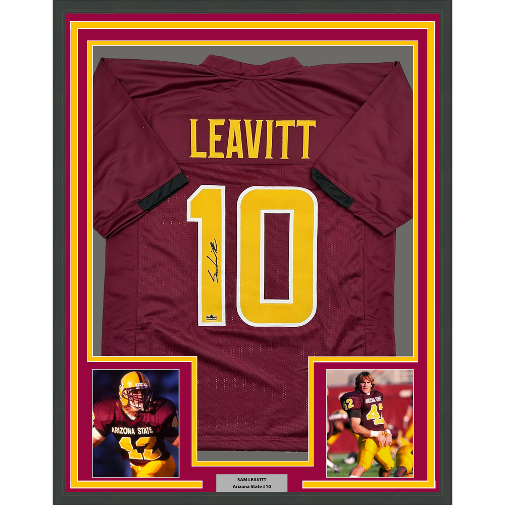 Framed Facsimile Autographed Sam Leavitt 35x39 Arizona State Red Reprint Laser Auto College Football Jersey (ONLINE ORDER ONLY)
