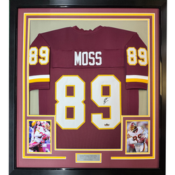 Framed Facsimile Autographed Santana Moss 35x39 Washington Red Reprint Laser Auto Football Jersey (ONLINE ORDER ONLY)