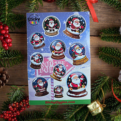 Santa in a Snow Globe Christmas Sticker Sheet 10 Stickers (ONLINE ORDER ONLY)