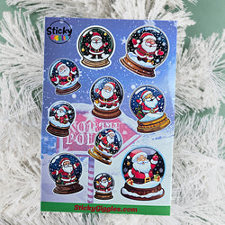 Santa in a Snow Globe Christmas Sticker Sheet 10 Stickers (ONLINE ORDER ONLY)