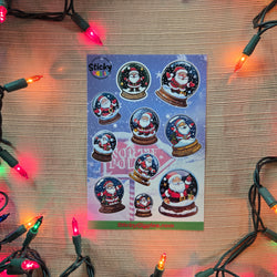 Santa in a Snow Globe Christmas Sticker Sheet 10 Stickers (ONLINE ORDER ONLY)