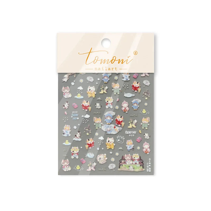 Cute Little Cat Colourful Flower Bowknot Umbrella Rain Boot Paintings Paper Boat Daisy Duckling Nail Art Sticker Manicure Decals (ONLINE ORDER ONLY)