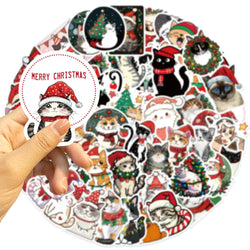 50pcs Cute Christmas Cat Graffiti Stickers Aesthetic DIY Luggage Bike Phone New Year Gift Decoration Sticker Toy (ONLINE ORDER ONLY)