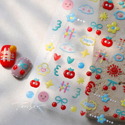 Flower Star Sun Grid Line Interesting Graffiti Tulip Cherry Apple Fruit Dot Painting Adhesive Nail Art Stickers Manicure Decals (ONLINE ORDER ONLY)