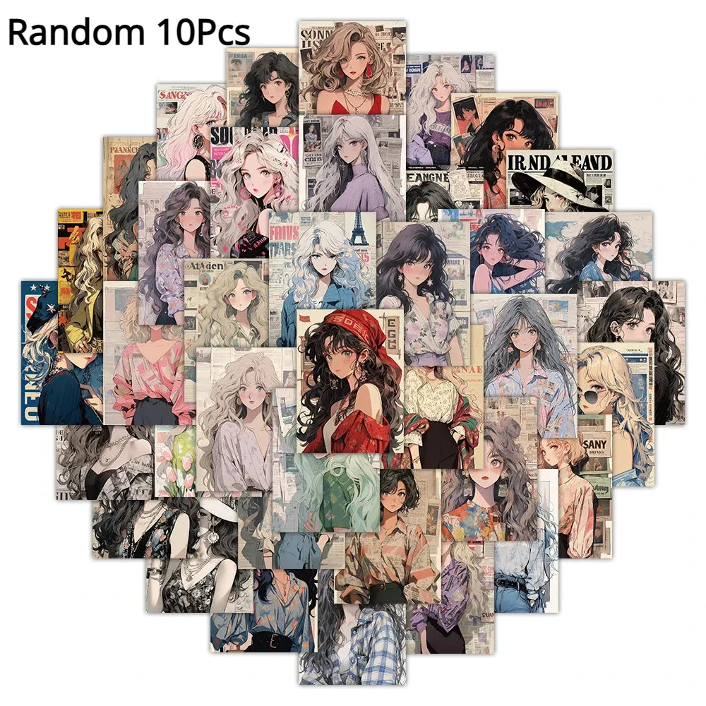 10/30/60PCS Cartoon Cute Anime Girl Stickers Aesthetic DIY Laptop Phone Skateboard Motorcycle Car Waterproof Sticker for Kids (Online Order Only)