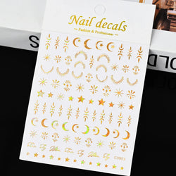 Gold Silver Wing Nail Art Stickers 3D Metal Chain Heart Love Sun Moon Star Gel Polish Adhesive Manicure Slider Decor Accessories (ONLINE ORDER ONLY)