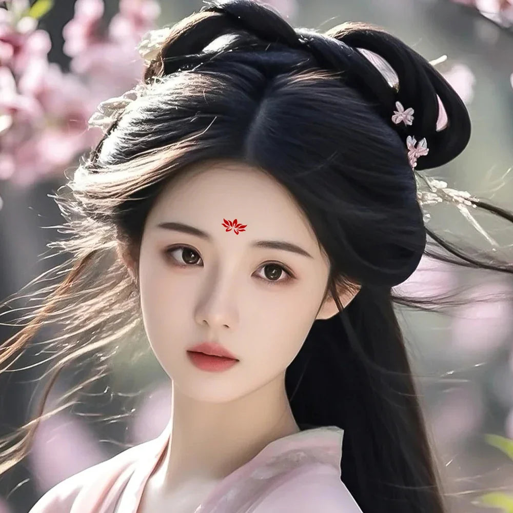 35pcs Eyebrow Flowers Stickers Red Dot Forehead Lotus Stickers Waterproof And Long Lasting Realistic Temporary Tattoo Stickers * (ONLINE ORDER ONLY)