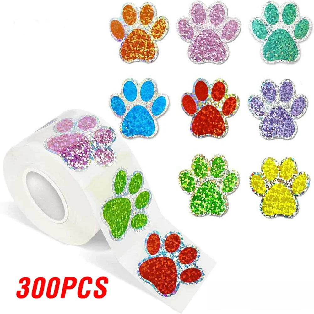 100-500pcs Blue laser Sticker Paw Print Reward Stickers Dog Cat Bear Paw Labels for Teacher Student Stationery Sticker (Online Order Only)