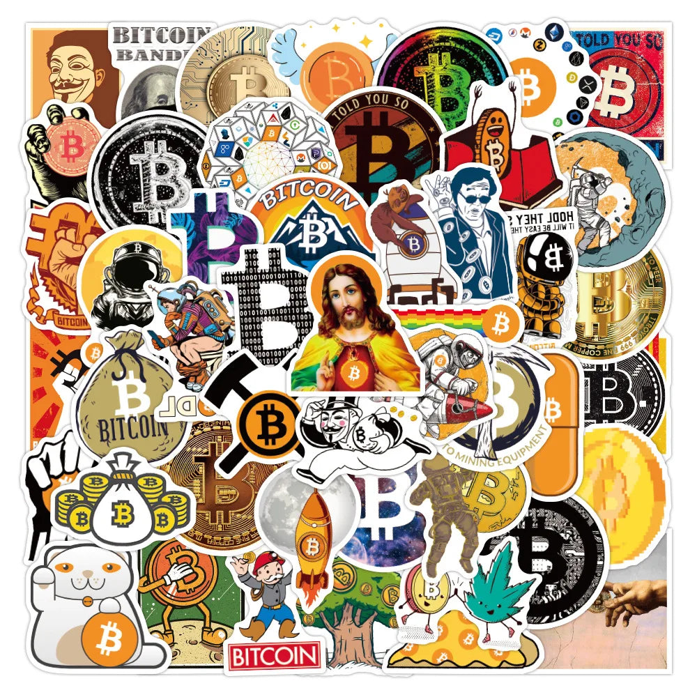 50Pcs Funny Bitcoin/Dogecoin Commemorative coin Stickers For Motorcycle Notebook Computer Car Children's Toys Decal (ONLINE ORDER ONLY)