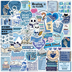 50pcs Cute Cartoon Aesthetic Reading Book Stickers Blue Bookish Sticker For Luggage Laptop Guitar Phone Waterproof Vinyl Decals (ONLINE ORDER ONLY)