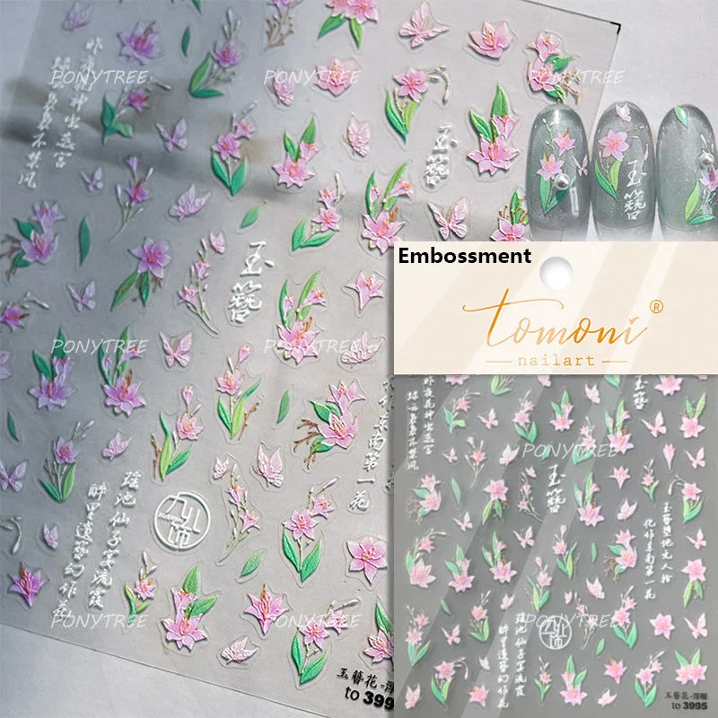 Romantic Lily of The Valley Candle Holder Wreath Bowknot Butterfly Dreamy Adhesive Nail Art Decorations Stickers Manicure Decals (Online Order Only)
