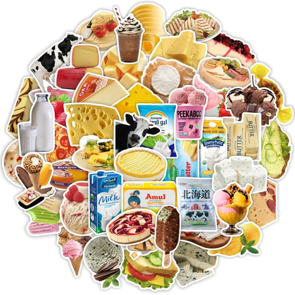 Kawaii Food Milk Stickers Pack - Cartoon Decals for Luggage, Laptop, Guitar, Bicycle, Car (Online Order Only)