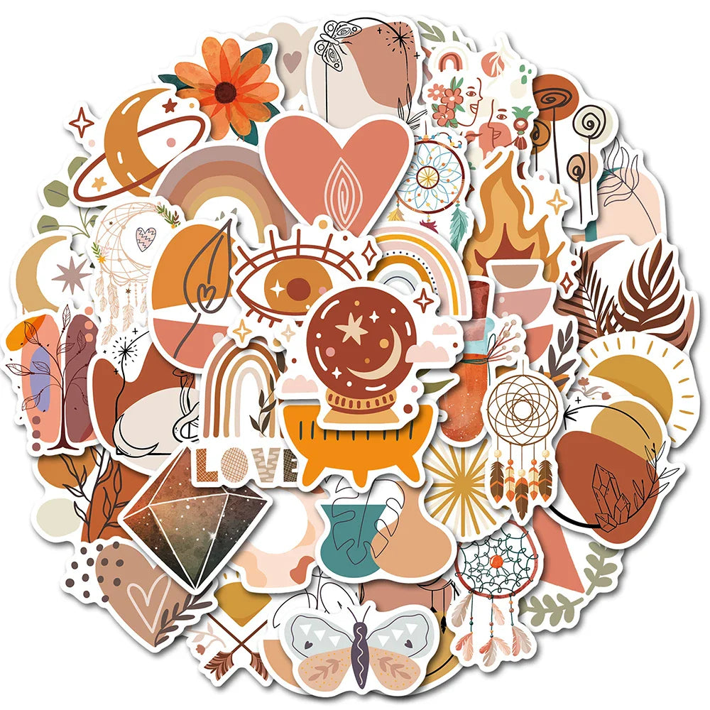 Bohemian Cartoon Art Stickers: Laptop, Phone, Luggage, Guitar, Fridge, Scrapbook, Graffiti (10/30/50/100pcs) (ONLINE ORDER ONLY)