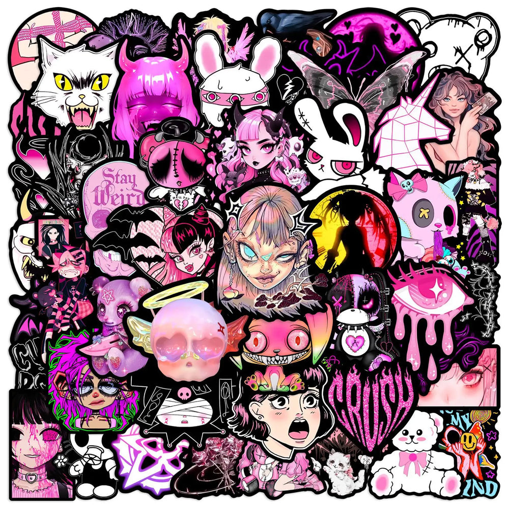 Pink Gothic Graffiti Stickers for Scrapbooking, Phone, Laptop, Suitcase, Skateboard, Helmet - 10/25/50pcs (Online Order Only)
